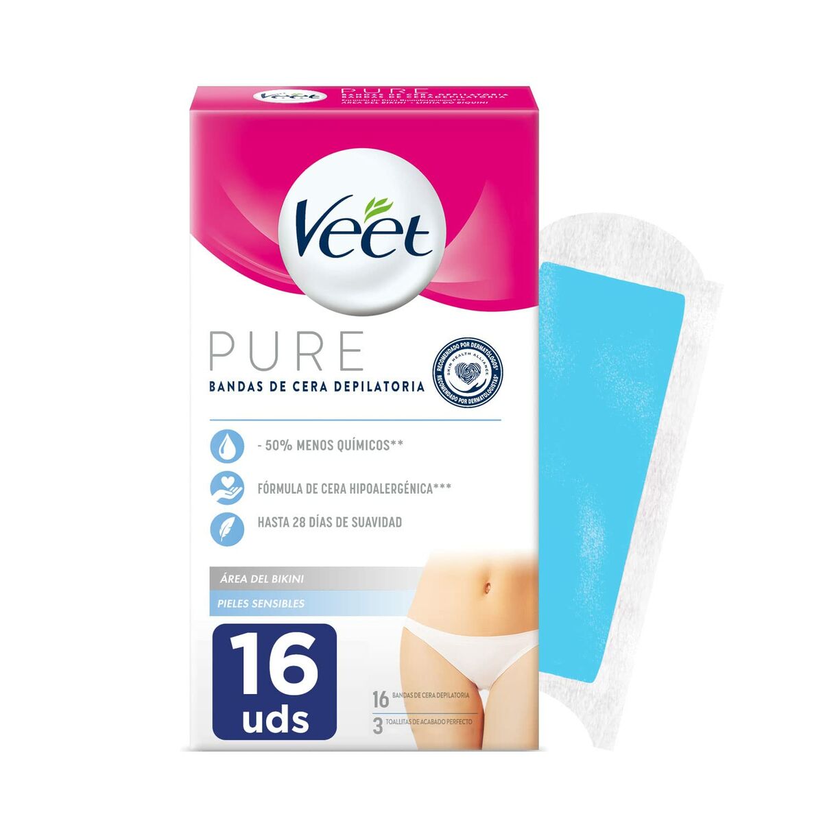 Bandes Épilatoire Corporelles Veet Bandas De Cera Peau sensible (16 Unités)