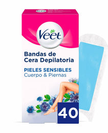 Bandes Épilatoire Corporelles Veet Pure Peau sensible Corps Jambes (40 Unités)